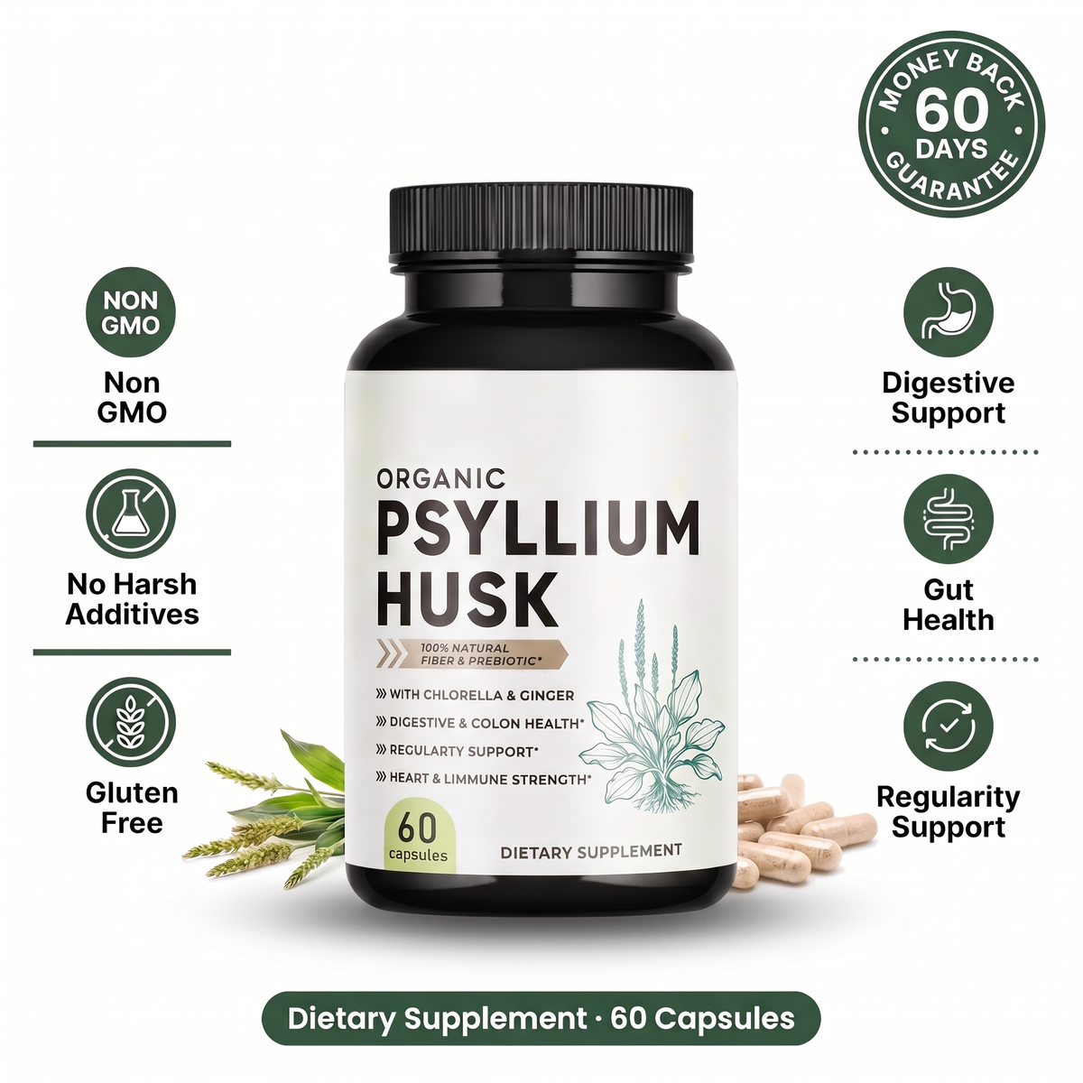 Psyllium Husk 500mg with Ginger & Chlorella